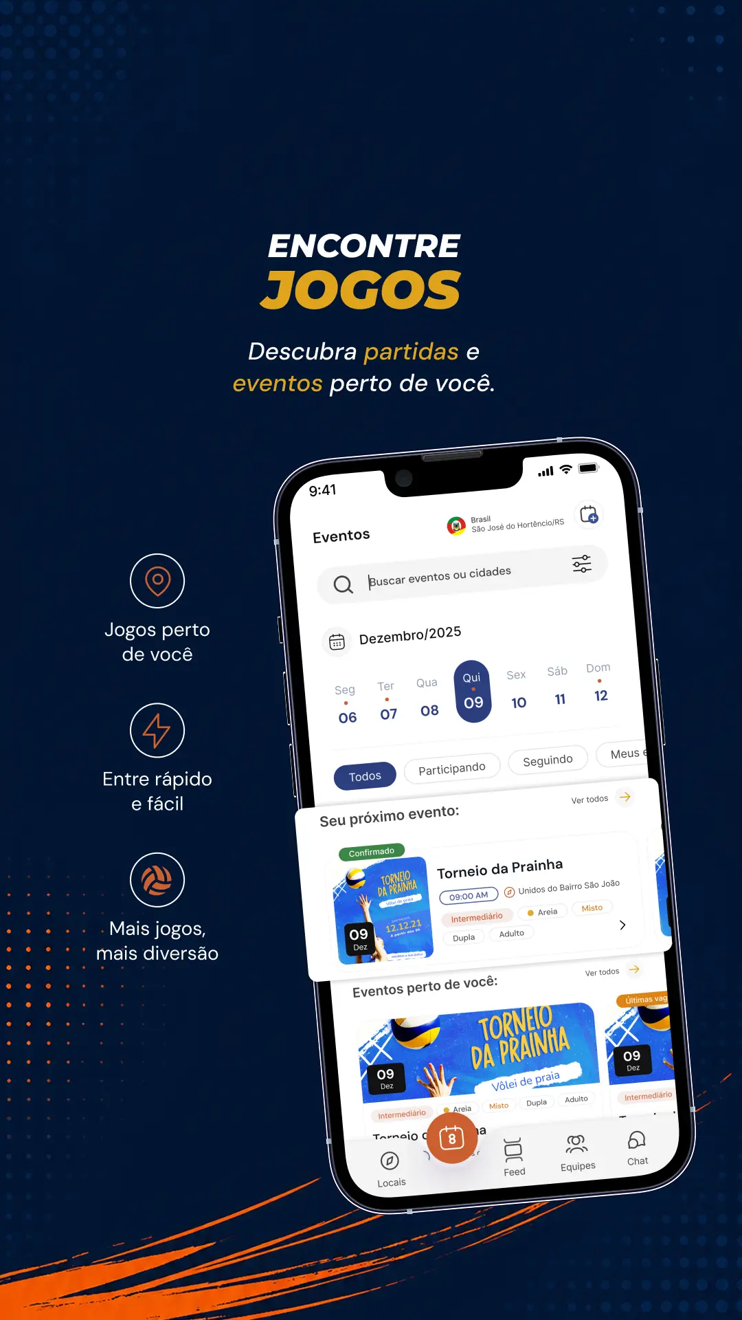 Encontre jogos — descubra partidas e eventos perto de você